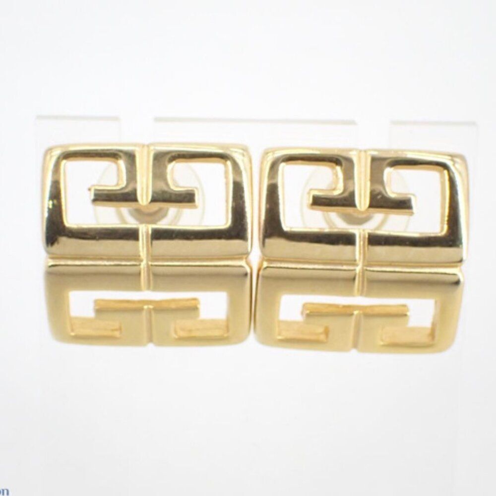 Vintage Givenchy Gold Square Logo Pierced Earrings ✨